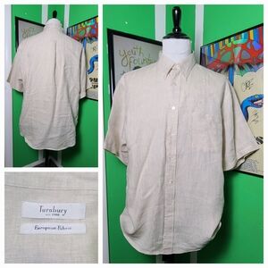 Turnbury Men’s Linen Button-Up Shirt | Beige | XL | European Fabric 100% LINEN